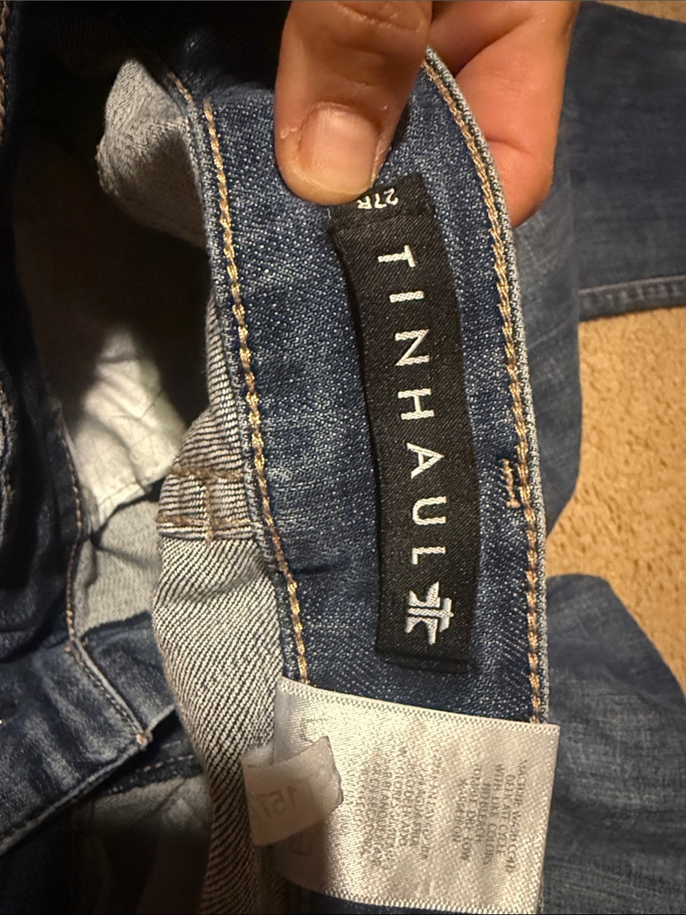 Dark Blue Women's Bootcut Jeans with Decorative Pocket Stitching - Picture 4 of 5